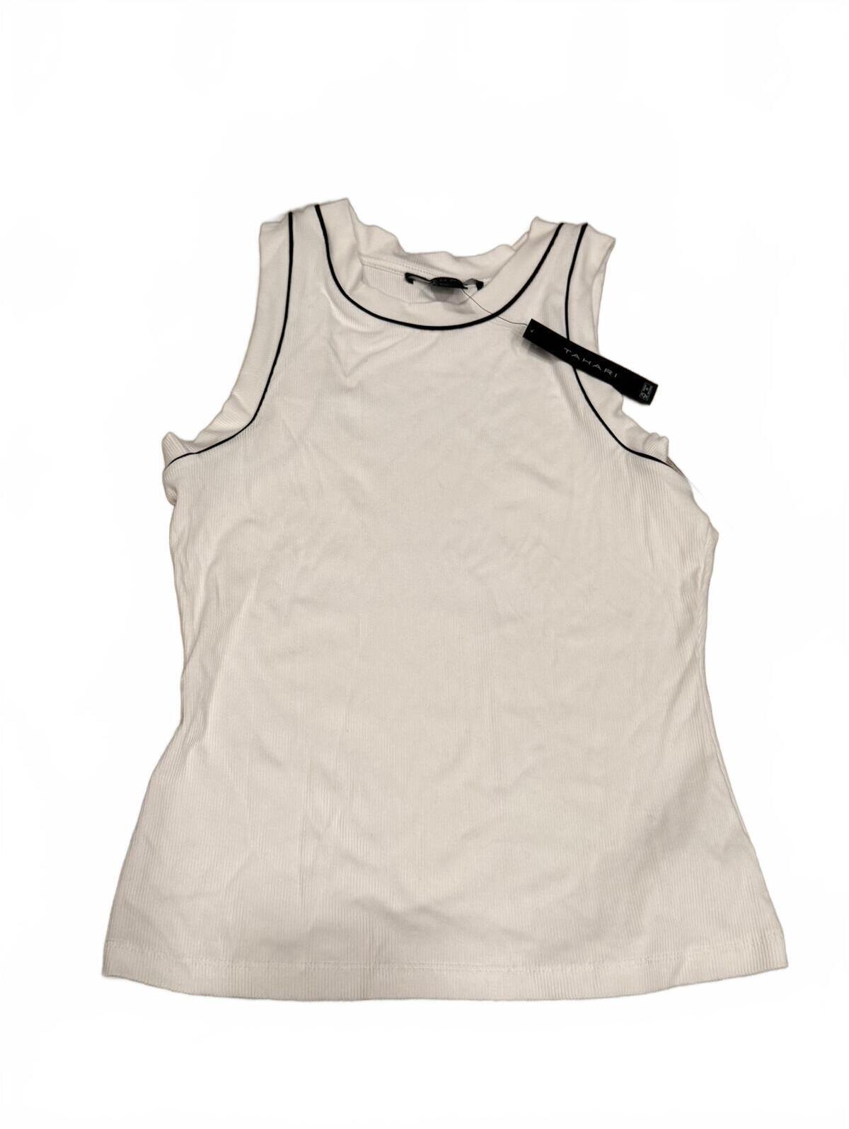 Tahari White Sleeveless Tank Top With Black Piping, Size L